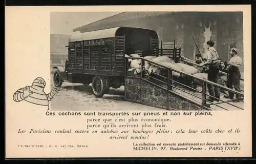 AK Michelin Reklame, Lastkraftwagen zum Schweinetransport
