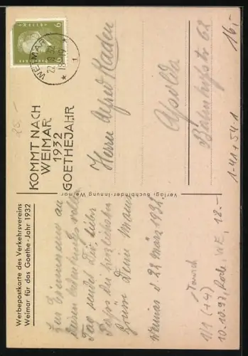 AK Weimar / Thüringen, Festpostkarte Goethe-Jahr 1932, Portrait Johann W. Goethe