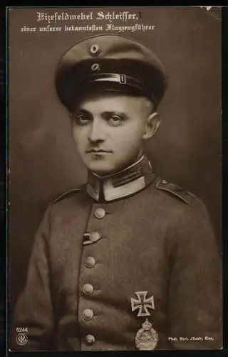 AK Vizefeldwebel Schleiffer in Uniform mit Eisernem Kreuz