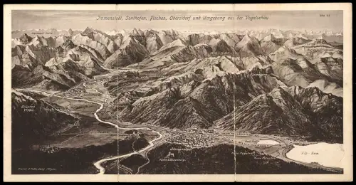 Klapp-Künstler-AK Eugen Felle: Immenstadt, Landkarte mit Umgebung Sonthofen, Fischen, Oberstdorf aus der Vogelschau