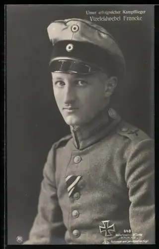 Foto-AK Sanke Nr. 648: Vizefeldwebel Francke in Uniform mit EK I