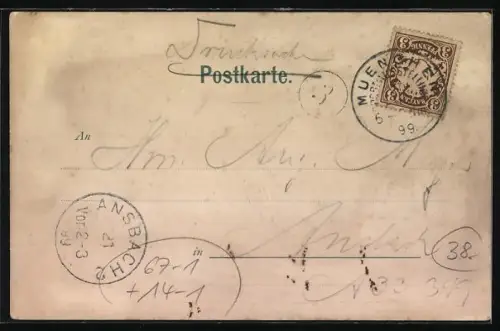 Lithographie München, Allgemeine Deutsche Sport-Ausstellung 1899, Radfahrerinnen, Damenmode F. Hirschberg & Co.