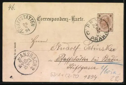 Vorläufer-Lithographie Prag / Praha, 1894, Rudolfinum, St. Veitsdom, Grosser Ring