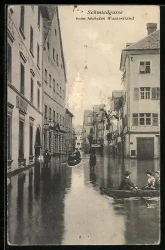 AK Feldkirch /Vorarlberg, Hochwasser 1910, Schmiedgasse beim höchsten Wasserstand