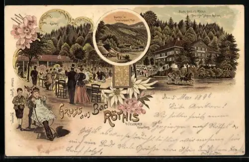Lithographie Bad Röthis, Gasthof und Bade-Anstalt Röthis von J. Galvan