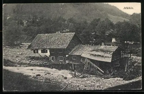 AK Tschaguns, Hochwasserkatastrophe 1910 - Zerstörte Mühle und Umgebung aus der Vogelschau