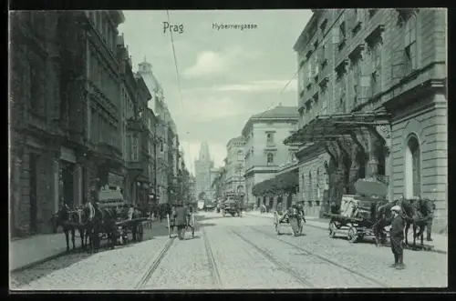 AK Prag / Praha, Hybernergasse mit Pferdekutschen