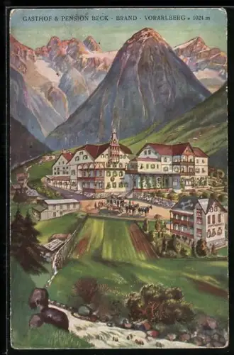 Künstler-AK Brand, Gasthof & Pension Beck