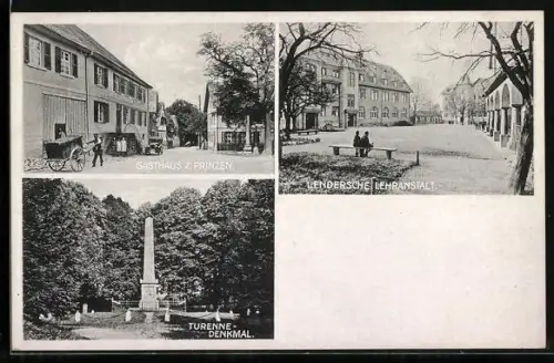 AK Sasbach / Baden, Gasthaus z. Prinzen, Bes. L. Lipp, Turenne-Denkmal, Lendersche Lehranstalt