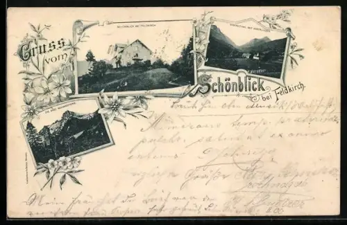 AK Feldkirch, Gasthaus Schönblick, Die drei Schwestern, Saminathal mit Amerlügen