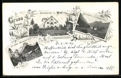 AK Frastanz, Gasthaus Schönblick, Saminathal mit Amerlügen, Die drei Schwestern