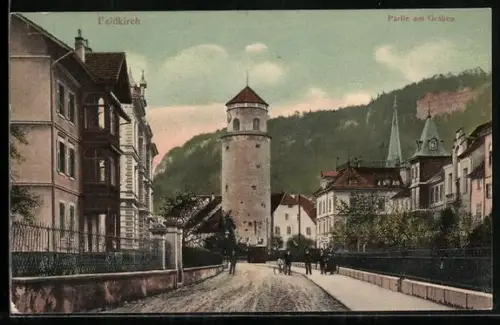 AK Feldkirch, Strassenpartie am Graben