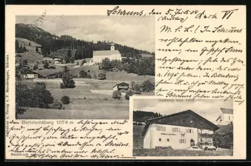 AK Schruns, Gasthaus zum Adler, Kirche auf dem Bartolomäberg