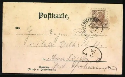 Lithographie Feldkirch, Exercitien-Haus, Ortsansicht mit Gurlisspitze, Stella Matutina