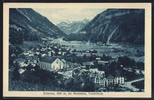 AK Schruns im Montafon, Blick auf den Ort mit Kirche