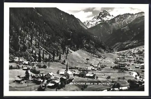 AK Gaschurn, Blick auf den Ort von oben
