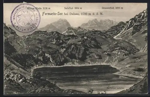 AK Dalaas, Blick auf den Formarin-See, Weisse Platte, Sulzfluh und Drusenfluh