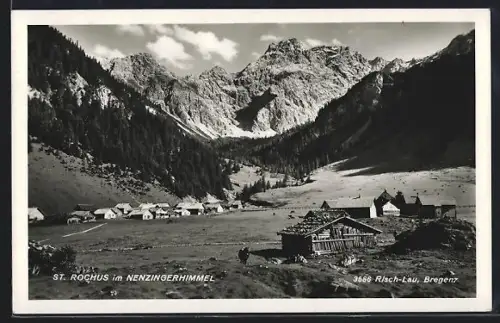 AK St. Rochus im Nenzingerhimmel, Ortsansicht mit Bergpanorama