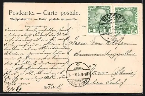 AK Nüziders bei Bludenz, Blick auf den Ort gegen die Berge