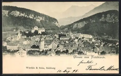 AK Feldkirch, Ortsansicht gegen die Berge