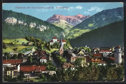 AK Feldkirch, Ortsansicht mit Blick auf Gurtisspitze