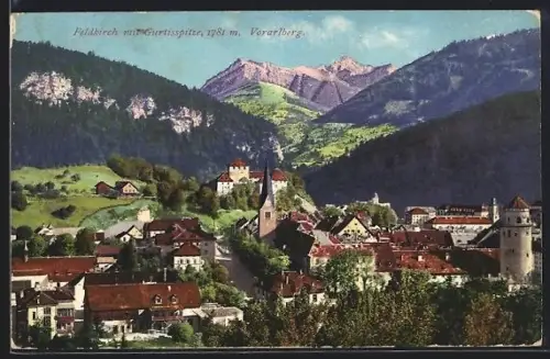 AK Feldkirch, Ortsansicht mit Blick auf Gurtisspitze