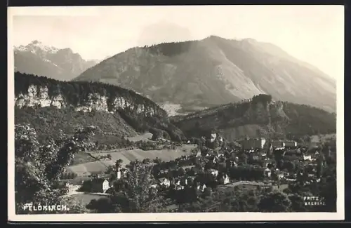 Foto-AK Feldkirch, Ortsansicht aus der Vogelschau gegen die Berge