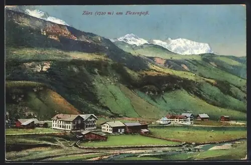 AK Zürs, Ortspanorama mit Umgebung