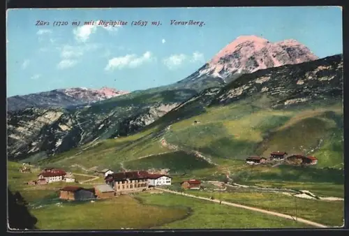 AK Zürs /Vorarlberg, Ortspartie mit Rigispitze
