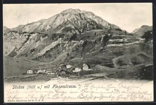 AK Stuben, Ortsansicht mit Flexenstrasse