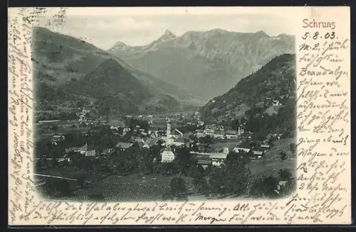 AK Schruns, Ortsansicht aus der Vogelschau