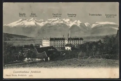 AK Feldkirch, Exercitienhaus von einem Feld aus gesehen