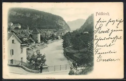 AK Feldkirch, Ortspartie mit Illbrücke
