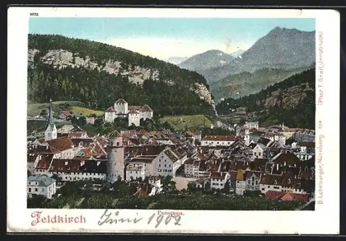 AK Feldkirch, Ortspanorama mit Gebirge im Hintergrund