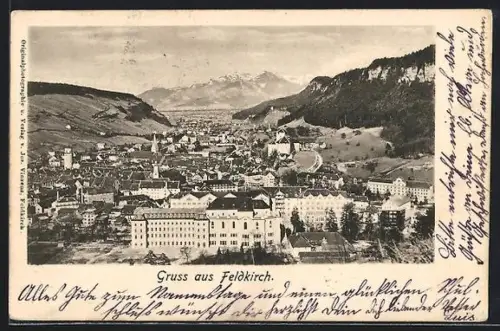 AK Feldkirch, Ortsansicht mit Katzenturm und Schattenburg