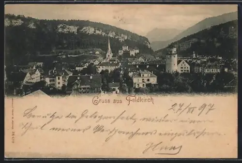 AK Feldkirch, Ortsansicht mit Kirche und Katzenturn