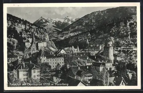 AK Feldkirch /Vorarlberg, Ortsansicht mit Blick auf die Gurtisspitze