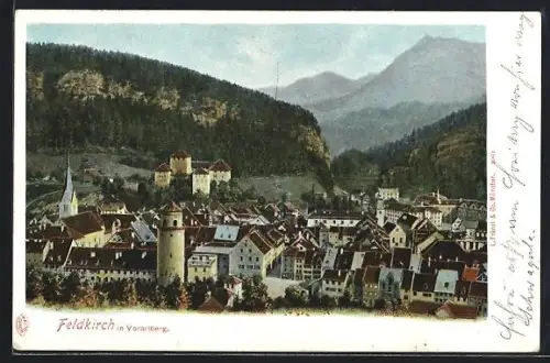 AK Feldkirch, Ortsansicht mit Bergpanorama