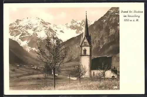 AK Brand, Kirche mit Gebirgspanorama
