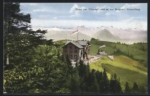 AK Bregenz /Vorarlberg, Hotel am Pfänder aus der Vogelschau