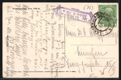 AK Zürs, Schneelandschaft mit Häusern