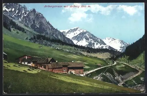 AK Arlberg, Arlbergstrasse mit Blick zum Arlberg