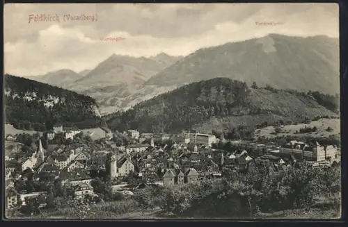 AK Feldkirch, Gesamtansicht, Gurtisspitze im Hintergrund