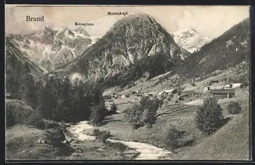 AK Brand, Ortsansicht mit Mottenkopf und Scesaplana