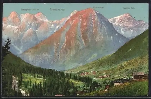 AK Dornbirn, Ortsansicht mit Scesaplana, Brandnertal, Mottenkopf u. Panüler Sch., Lehrerbundestag 1912, Teilnehmerkarte