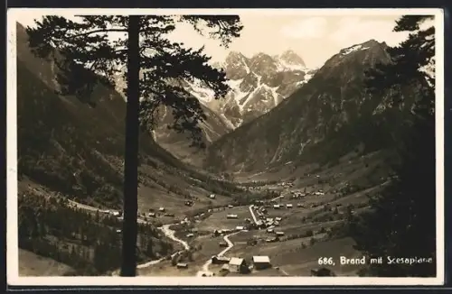AK Brand, Ortsansicht mit Scesaplana und Gipfelpanorama