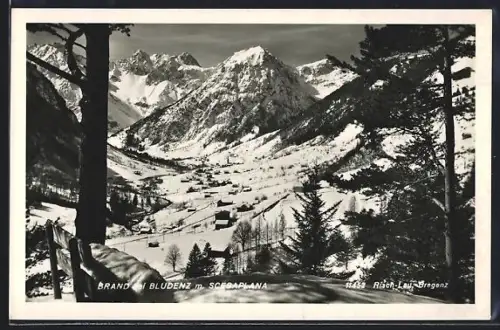 AK Brand b. Bludenz, Winterliche Ortsansicht mit Scesaplana