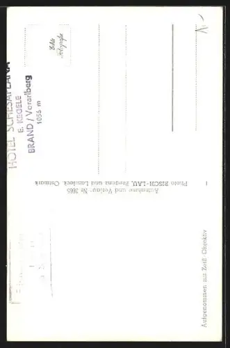 AK Brand /Vorarlberg, Ortsansicht aus der Ferne mit Palümerschrofen