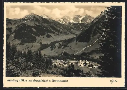 AK Mittelberg, Gesamtansicht mit Schafalpköpf u. Hammerspitze