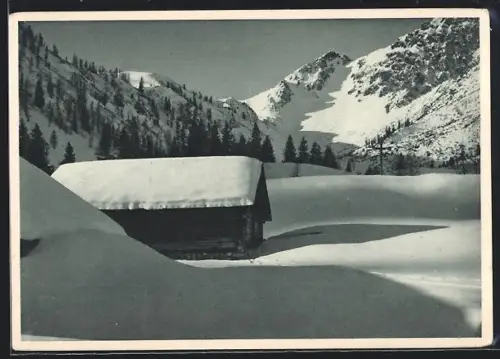 AK Brand, Parpfienzalpe, Ortspartie im Winter gegen Armatschonjoch